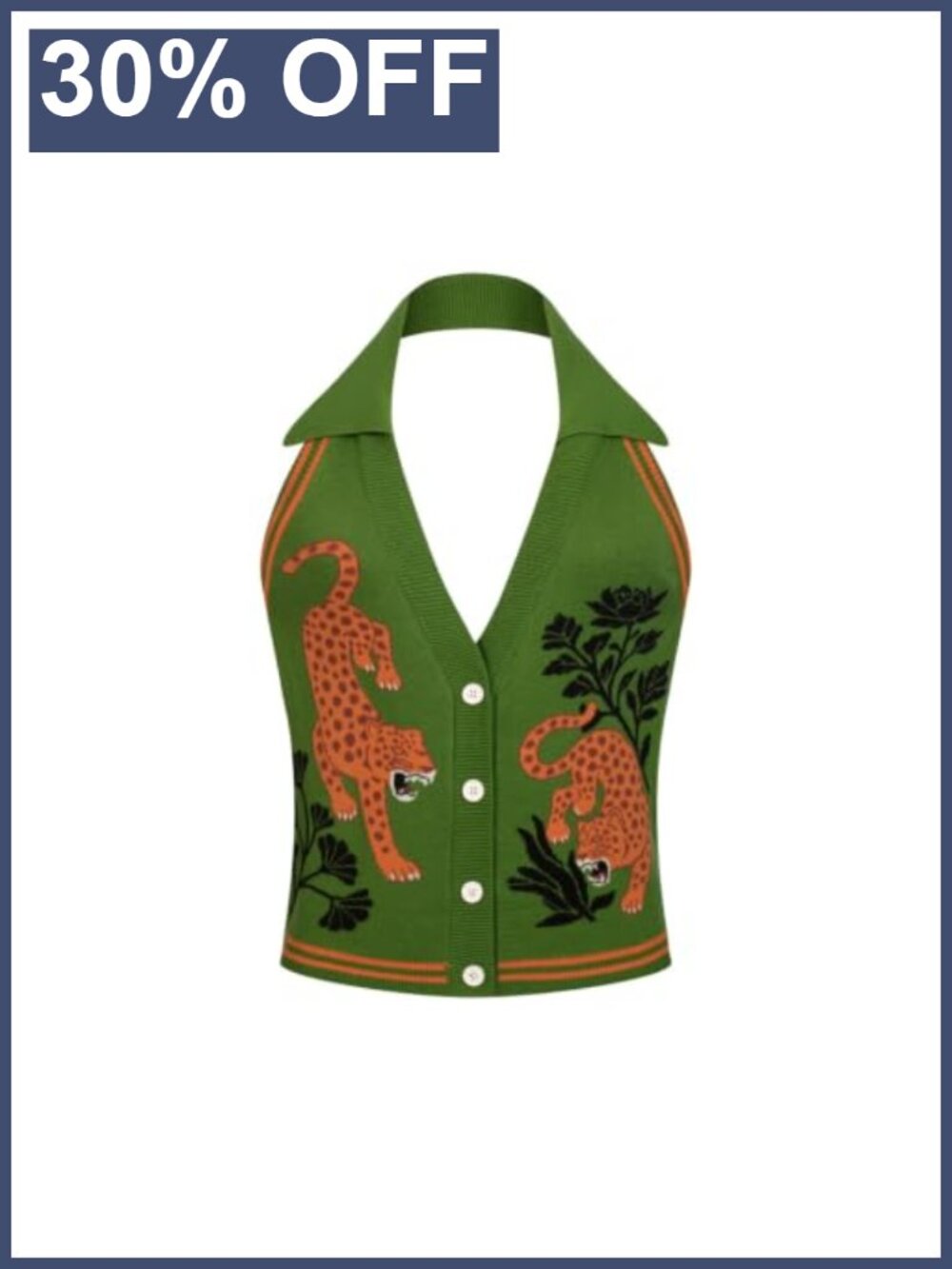 Knit Vest Retro Leopard Sleeveless Button Down Cotton Tank Top